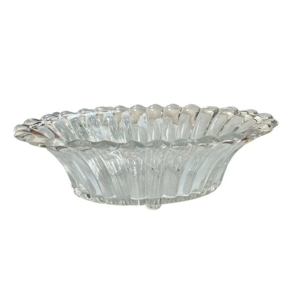 Heisey Crystolite (#1503) 13” Oval Footed Center Bowl Pair Rosette Candleholders